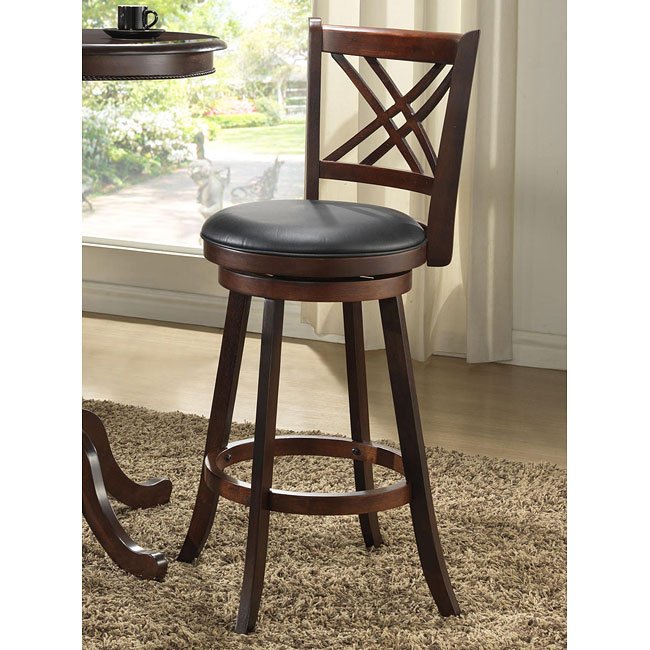 Stool 1300-35-BS 24/29 Swivel Distressed Walnut stool with Black Vinyl Seating