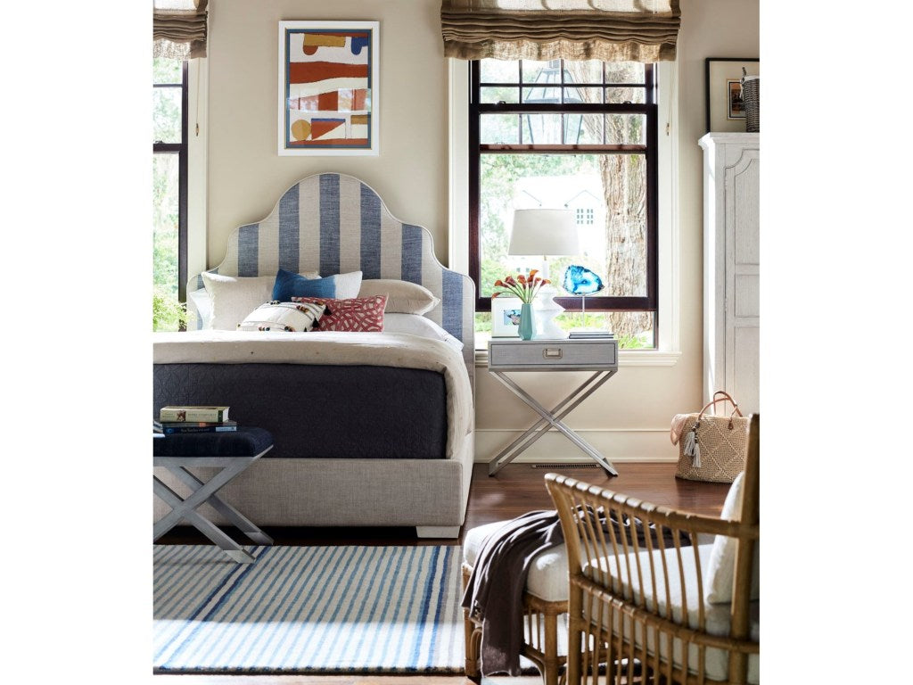 SAGAMORE HILL PANEL KING BED WITH BLUE COASTAL STRIPE
